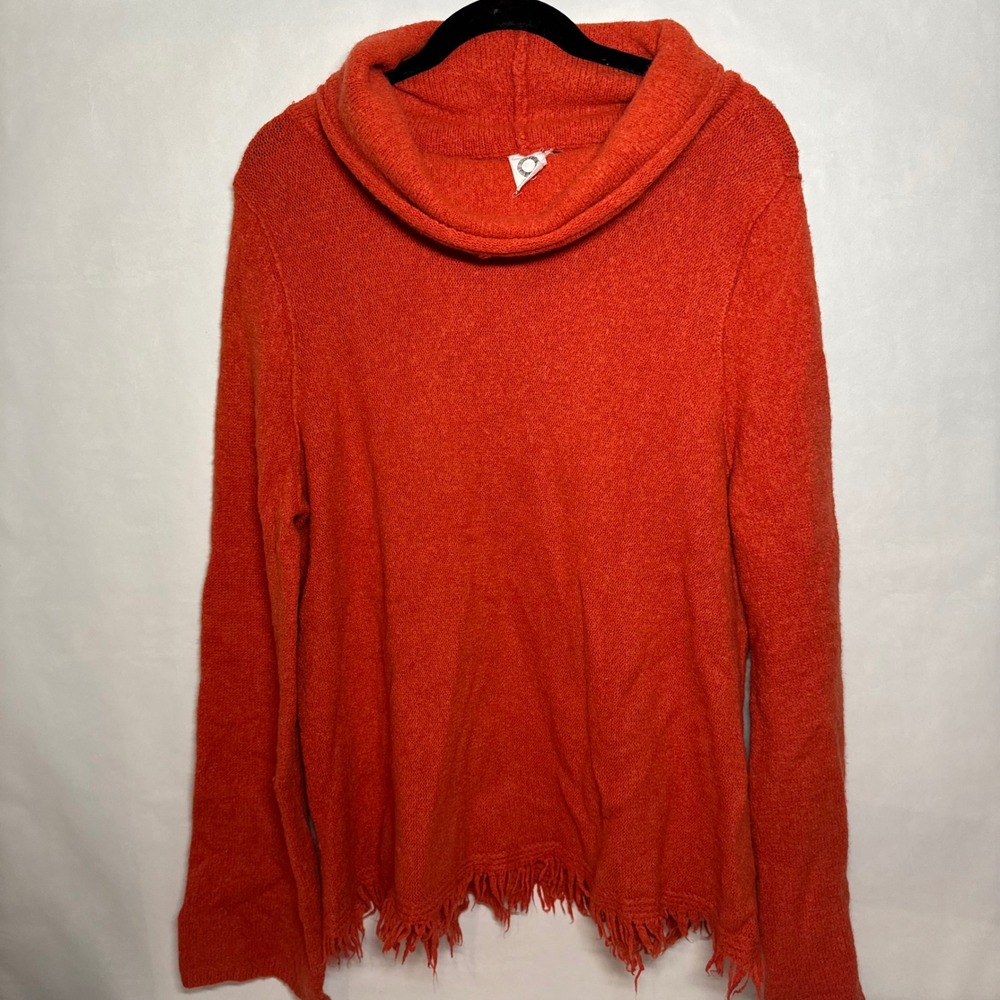 AKEMI + KIN Anthropologie Orange Cowl Neck Wool Blend Fringe Soft Sweater Womens